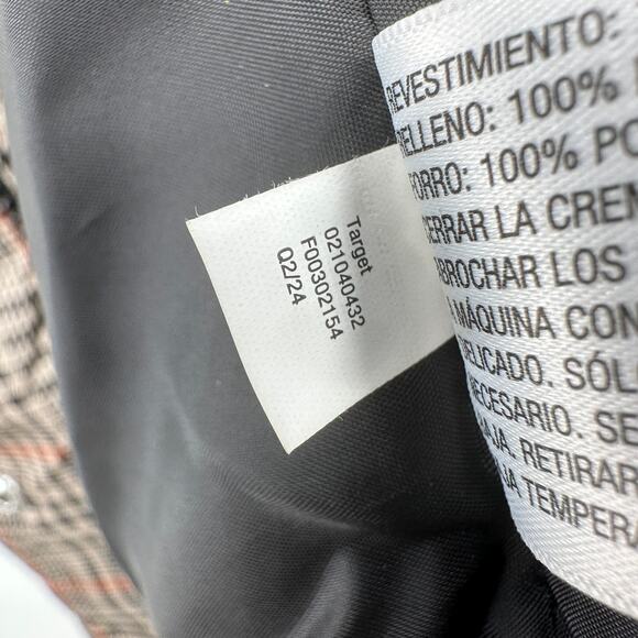 Ava & Viv Mid Length Puffer Jacket SZ 1X Tan Black Orange Hooded Snap Full Zip - Picture 13 of 14